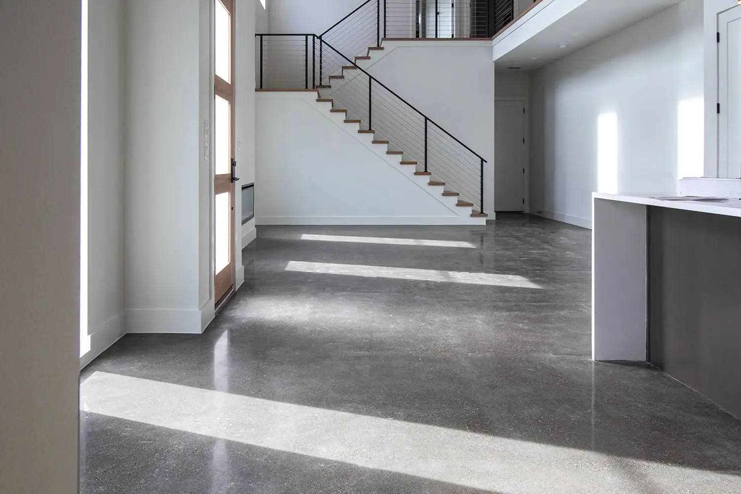 Polished concrete floor in a residential home