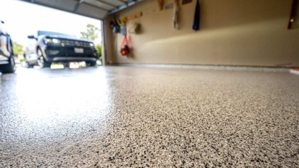 Garage Floor Coating Cost: Prices, Options & What to Expect 8 Epoxy Quartz Flooring in a Commercial Office by Jak's Colors