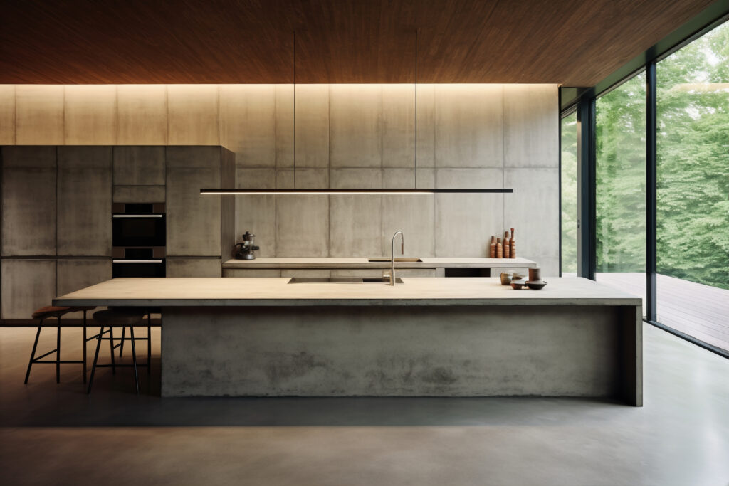 Urethane concrete floor in a Greenwich commercial kitchen, providing resistance to heat and chemicals.